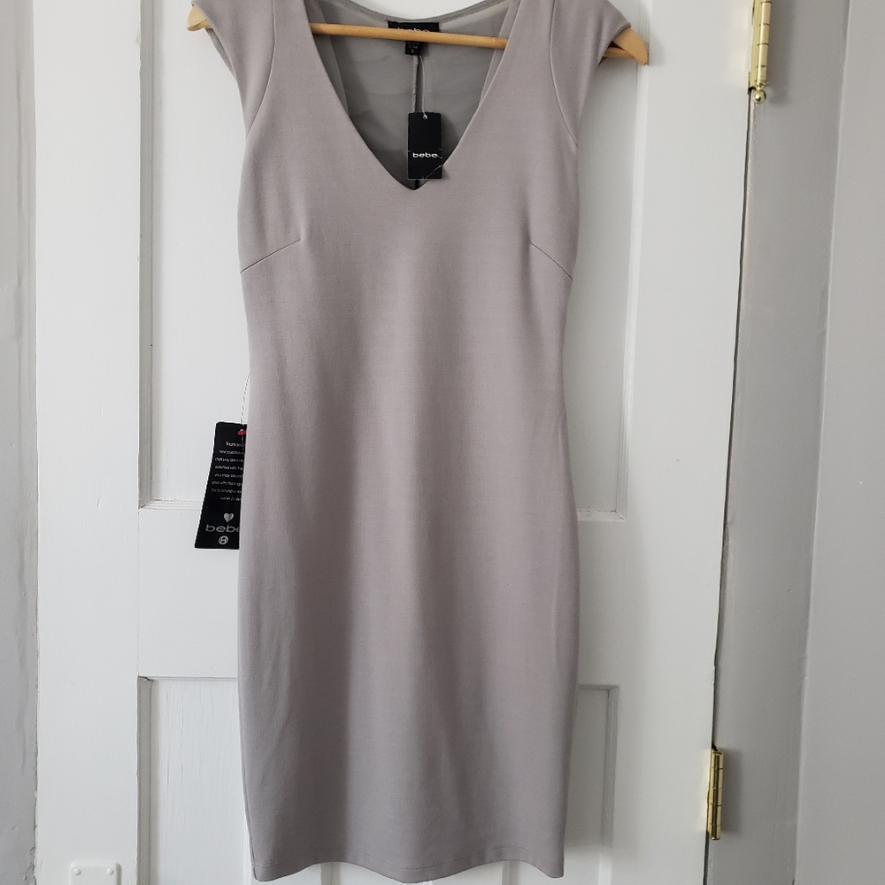 Bebe Addiction Vintage Y2K Sheat Interweave Deep V Midi Dress Grey Sz S NWT